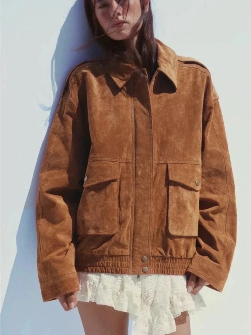 Zara Brown Suede Leather Jacket - Picture 4 of 6